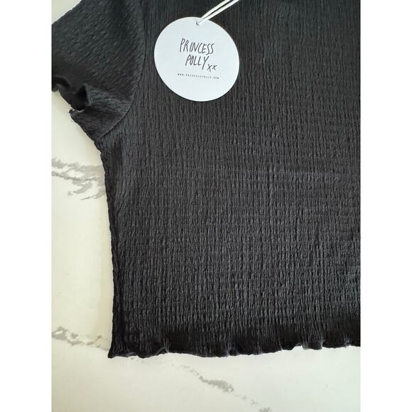 NWT Princess Polly Cropped Stretchy Blouse Black Short Sleeve Size US 4 (S) - Picture 2 of 10